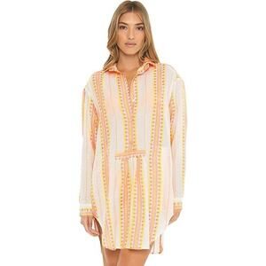 Trina Turk Standard Montauk Shirt Dress Swim Cover Up Long Sleeve Yellow…